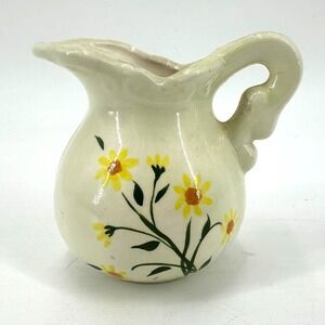 Vintage Hand Painted Daisy Ceramic Creamer Pitcher Signed Cottagecore